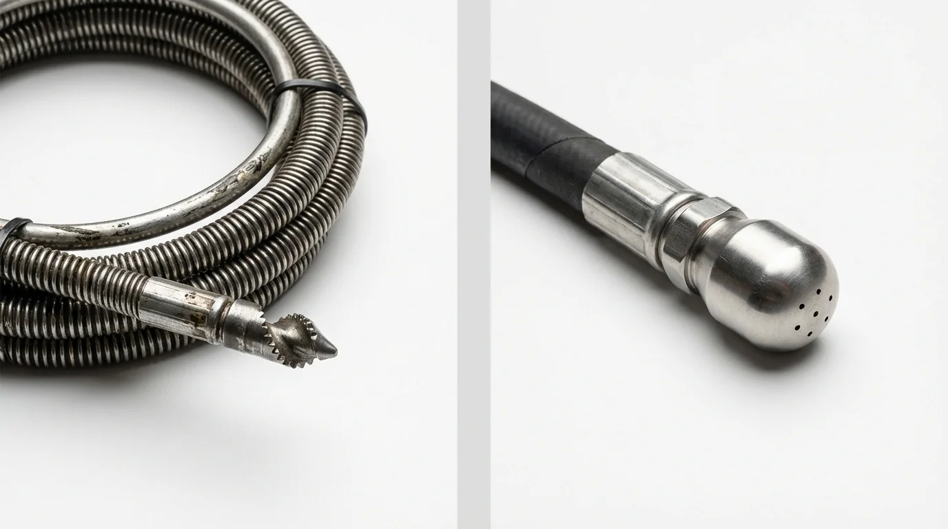 Drain snake cable and hydro jetting nozzle used for drain cleaning in Moab, UT